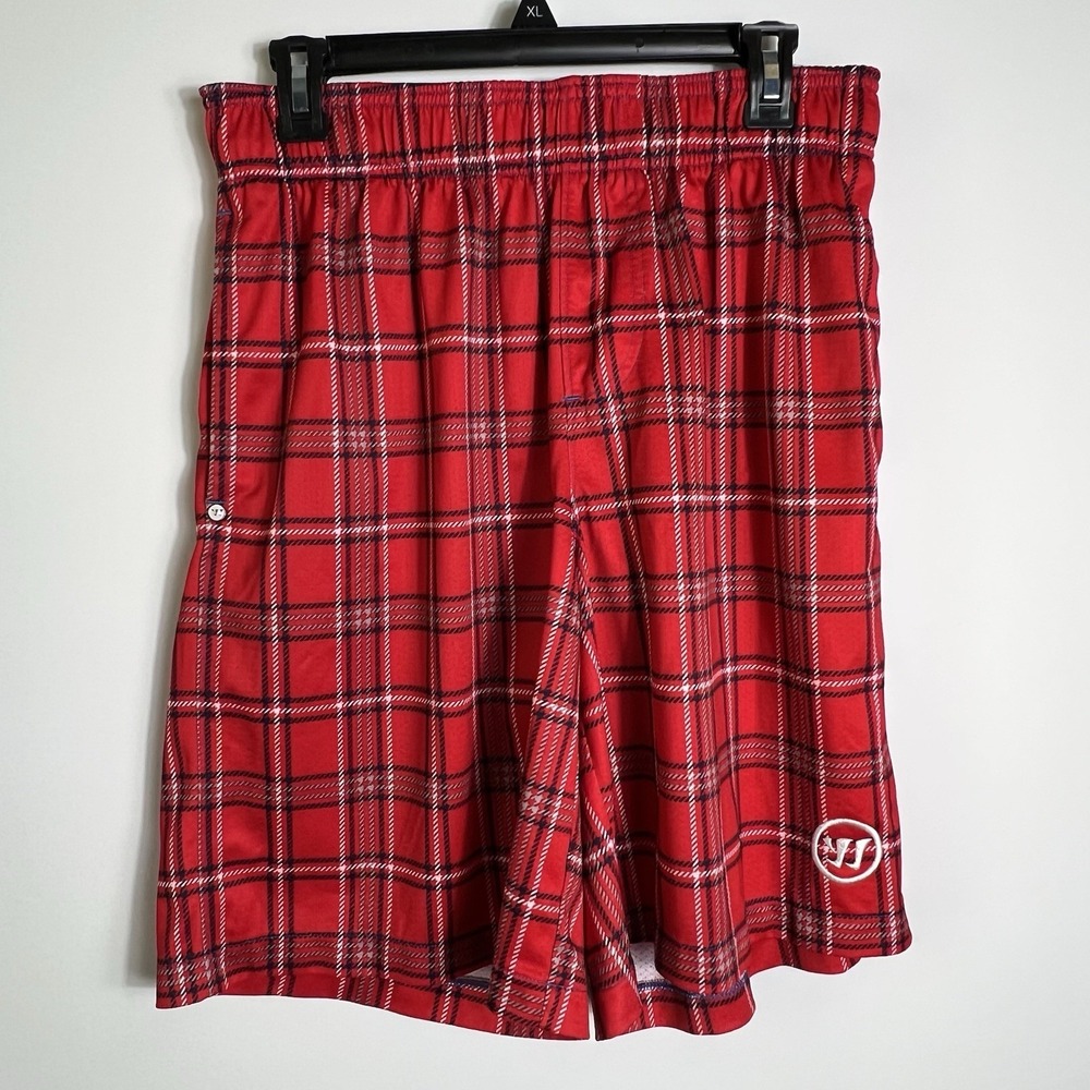Warrior WarTech Red Blue Plaid Lacrosse Shorts Men's Medium 100% Polyester EUC‎